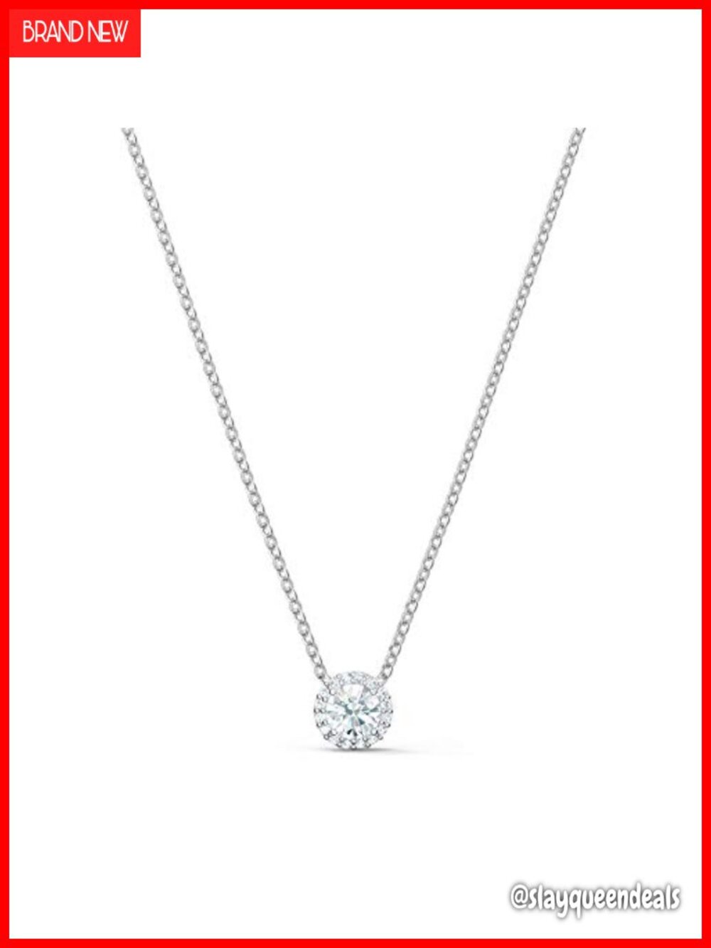 Rhodium Plated Crystal Pendant Necklace 15 Inch Box Chain